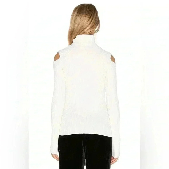Theory Jemliss Cold Shoulder Ribbed  Wool Turtleneck Sweater Ivory Cream Small - Picture 3 of 16